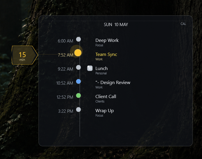 Blipline Classic Rainmeter agenda timeline.
